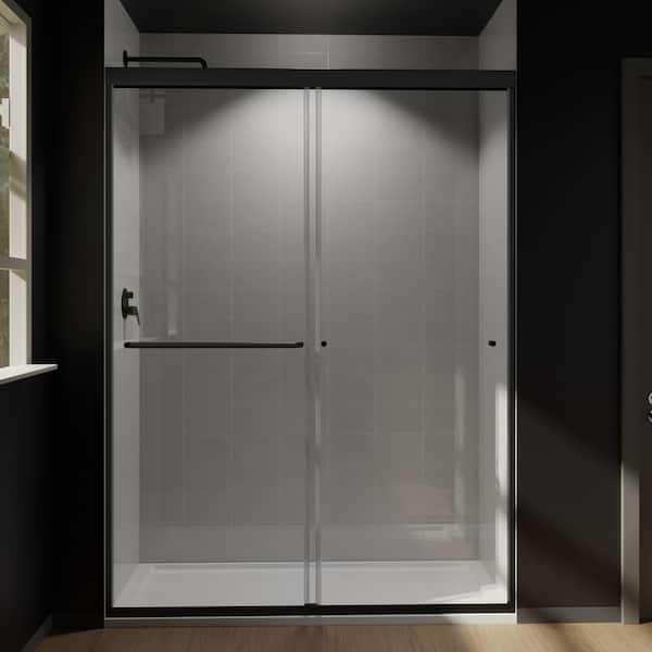 54 in. W x 70 in. H Sliding Framed Shower Door in Matte Black with Clear Glass