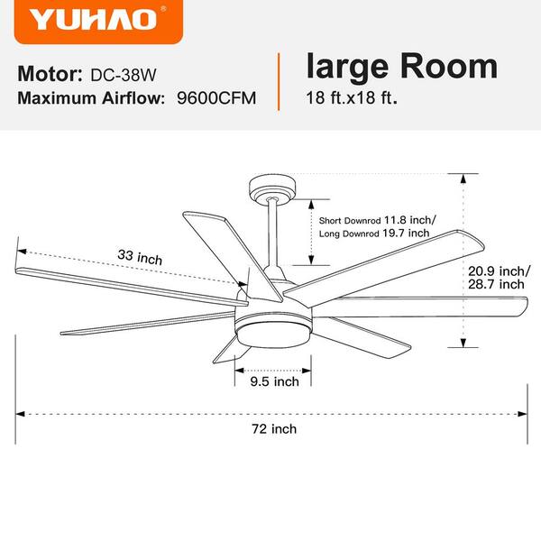 YUHAO Modern 72 in. Integrated LED Indoor Black Standard Ceiling 