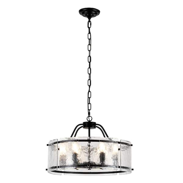 6-Light Black Candlestick Linear Chandelier Lighting with Glass Shade for Dining Room Kitchen Island