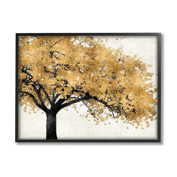 Stupell Industries "Traditional Tree with Autumn Leaves over Neutral" by Kate Bennet Framed Nature Wall Art Print 11 in. x 14 in.