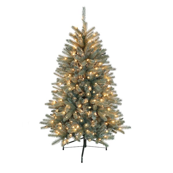 Puleo International 4.5 ft. Pre-Lit Blue Glacier Fir Artificial Christmas Tree with 250 UL-Listed Clear Lights