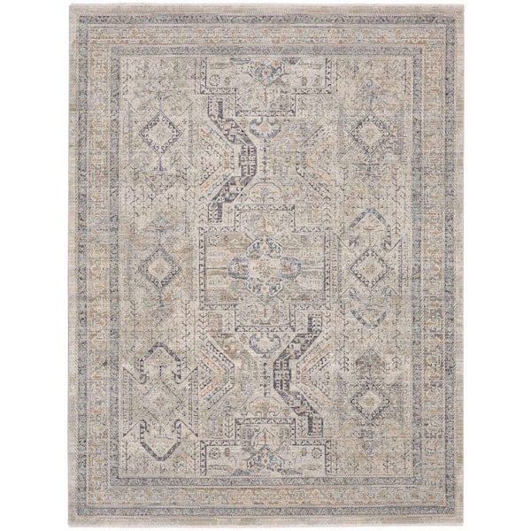 Nourison Lynx Ivory/Grey/Blue 8 ft. x 10 ft. All-Over Design Transitional Area Rug
