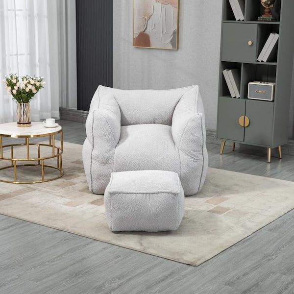 JUJABU Antique Gray Polyester Boucle Comfort Lounger High Back Bean Bag Chair for Adults and Kids