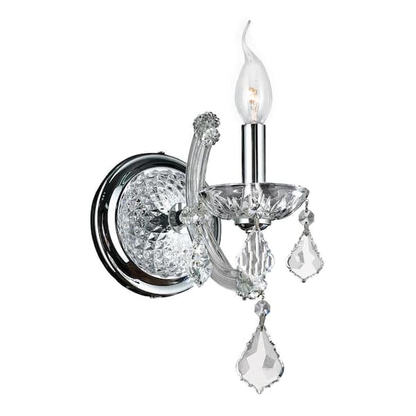 Worldwide Lighting Lyre Collection 1-Light Chrome and Clear Crystal Sconce