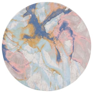 Skyler Collection Light Blue/Grey 7 ft. x 7 ft. Abstract Distressed Round Area Rug
