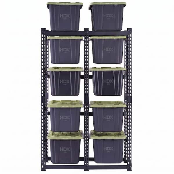 10-Tote Metal Storage Rack (50 in. W x 78 in. H x 24 in. D) and 27 Gal. Green/Black Tough Storage Tote (10-Count) Combo