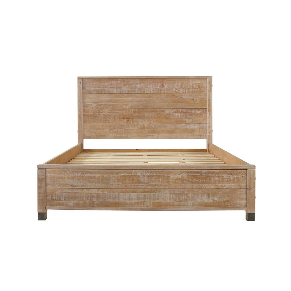 Barnwood Full Pine Wood Platform Bed with Upholstered Headboard