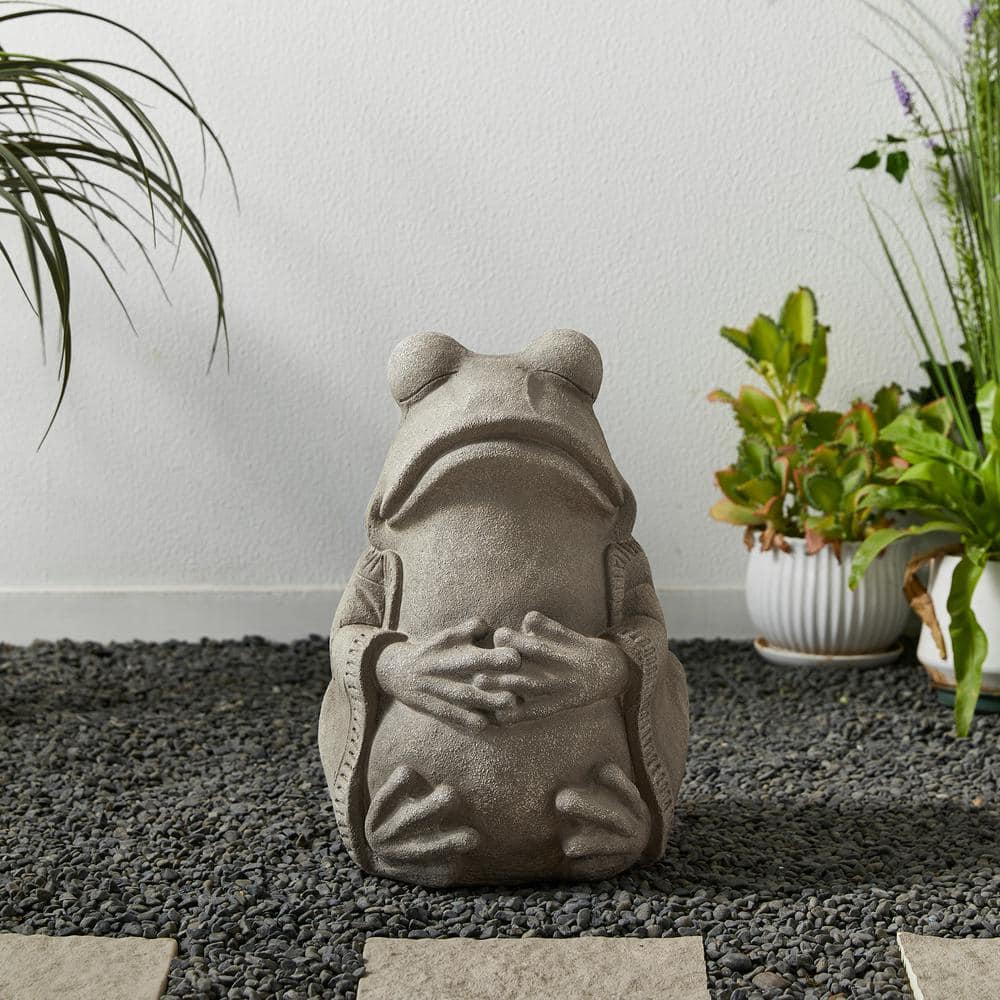 16.75" Gray Faux Concrete Zen-Style Frog Garden Statue