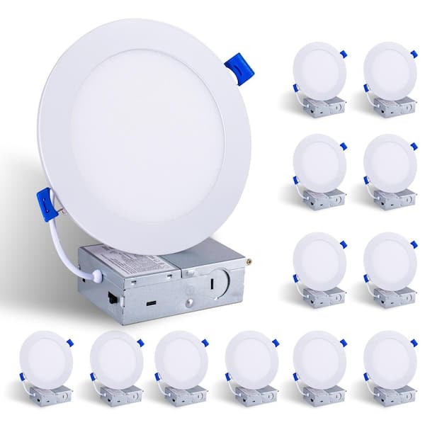 6 in. High Output LED Recessed Light with Night Light, 1200lm, 5-CCT, Dimmable Canless Wafer, 12W, 12-Pack, White