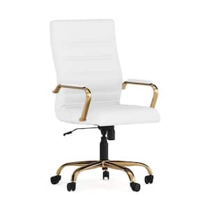 Whitney High Back Faux Leather Swivel Ergonomic Office Chair in White/Gold Frame with Arms