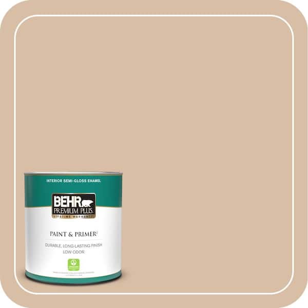 BEHR PREMIUM PLUS 1 qt. #PPH-15 Nut Flavor Semi-Gloss Enamel Low Odor Interior Paint & Primer