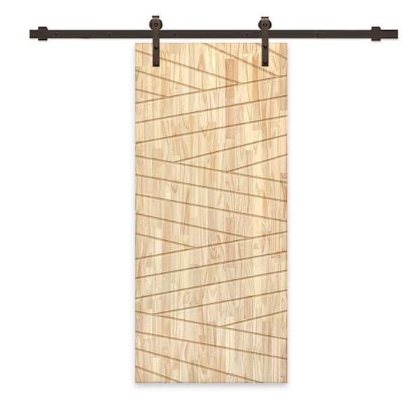 CALHOME 30 in. x 96 in. Natural Pine Wood Unfinished Interior Sliding Barn Door with Hardware Kit
