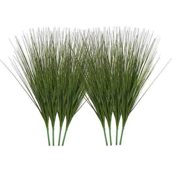Artificial Grass Plant, 27 in. Faux Onion Grass Fake Greenery Shrubs Plant, Premium PVC for Housewarming, 8 Pack Green