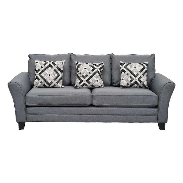 hzlagm Yingj 86.61 in. Wide Round Arm Linen Upholstered Straight 3-Seater Sofa in Gray