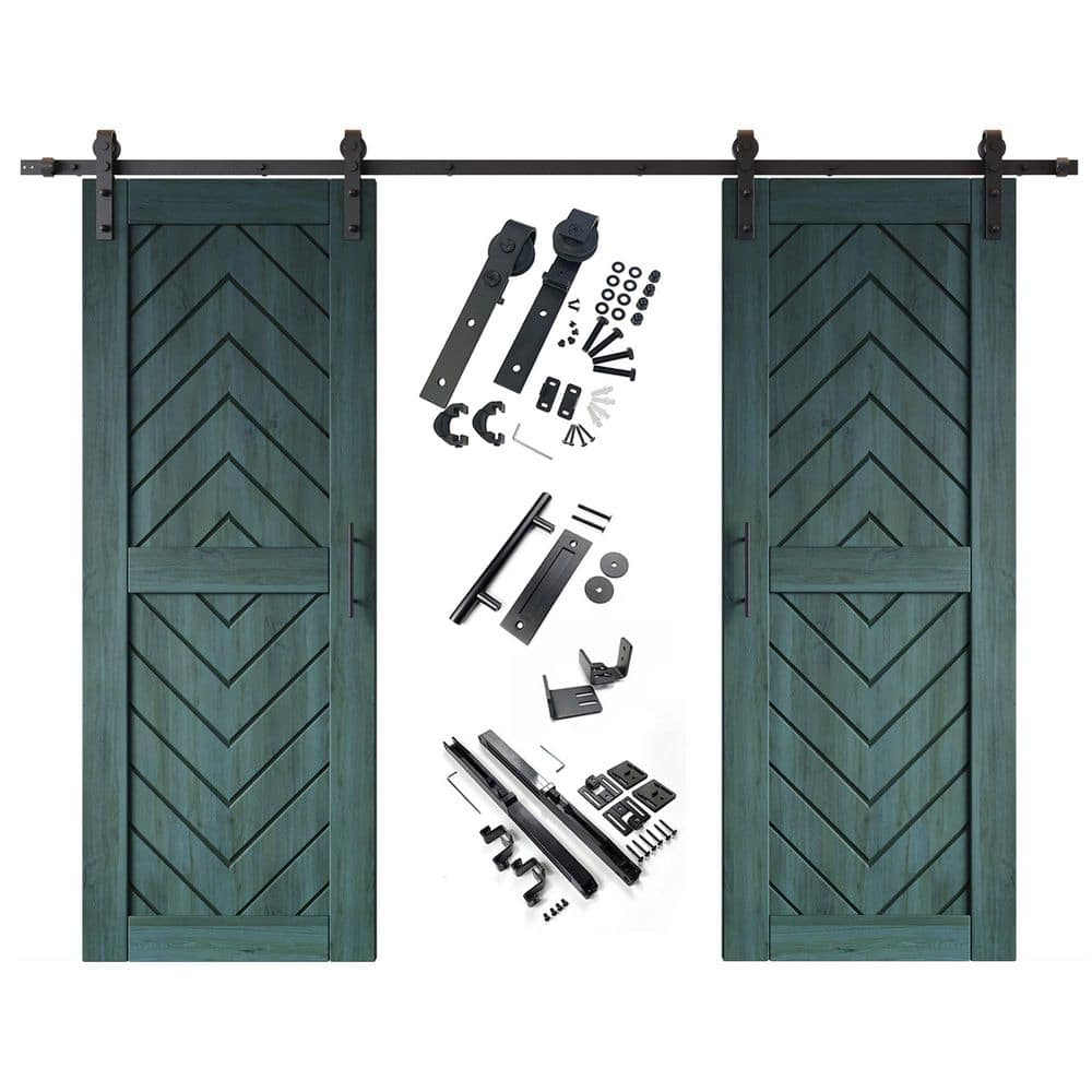 JT2 30 in. x 80 in. C-Panel Royal Pine Fishbone Design Double Pine Wood Sliding Barn Door with Hardware Kit price history on PriceWatchPro