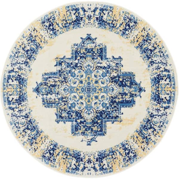 Nourison Grafix White 5 ft. x 5 ft. Persian Medallion Transitional Round Rug