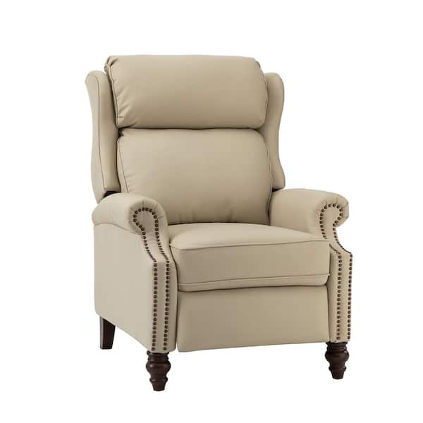 JAYDEN CREATION Medusaeus Beige Genuine Leather Manual Recliner with Solid Wood Legs