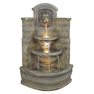 Saint Remy Lion Stone Bonded Resin Corner Fountain
