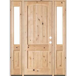 58 in. x 96 in. Rustic Unfinished Knotty Alder Arch Top VG Left-Hand Half Sidelites Clear Glass Prehung Front Door