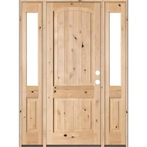 60 in. x 96 in. Rustic Unfinished Knotty Alder Arch Top VG Left-Hand Half Sidelites Clear Glass Prehung Front Door