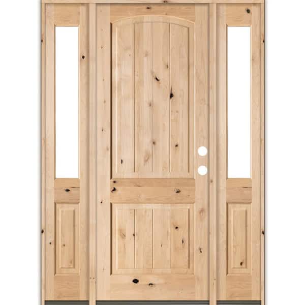 Krosswood Doors 64 in. x 96 in. Rustic Knotty Alder Arch Top VG Unfinished Left-Hand Inswing Prehung Front Door with Half Sidelites