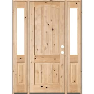 70 in. x 96 in. Rustic Knotty Alder Arch Top VG Unfinished Left-Hand Inswing Prehung Front Door with Half Sidelites