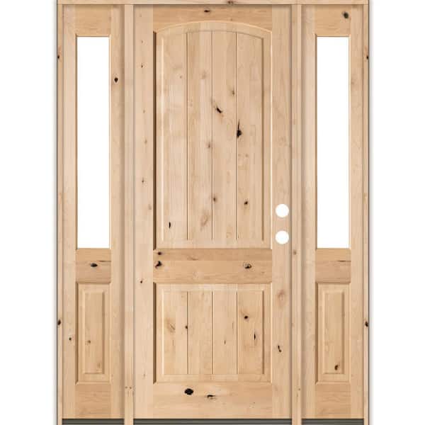 Krosswood Doors 70 in. x 96 in. Rustic Knotty Alder Arch Top VG Unfinished Left-Hand Inswing Prehung Front Door with Half Sidelites