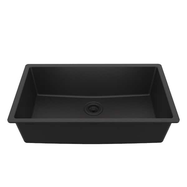 QU- 812 Quartz/Granite 32.5 in. Large Single Bowl Undermount Kitchen Sink in Black