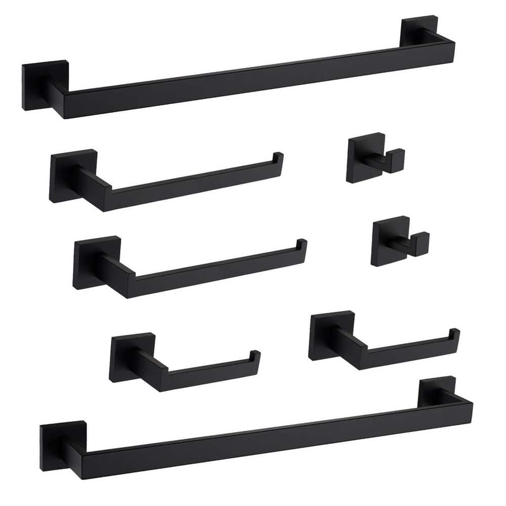 8-Piece Bathroom Hardware Set with Towel Bar, Paper Holder and Hooks in Matte Black Finish for Modern Bathroom price history on PriceWatchPro