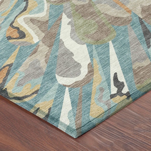 Chantille Machine Washable Indoor/Outdoor Abstract ACN2838 Teal 2 ft. x 3 ft. Accent Rug