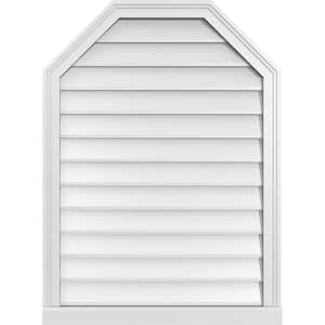 28" x 38" Octagonal Top Surface Mount PVC Gable Vent: Non-Functional with Brickmould Sill Frame