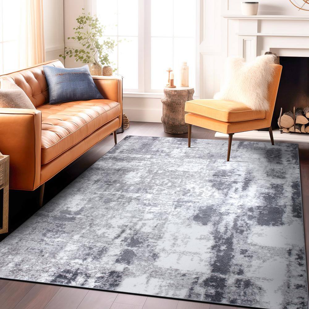 Contemporary Abstract Gray Synthetic 95'' Area Rug