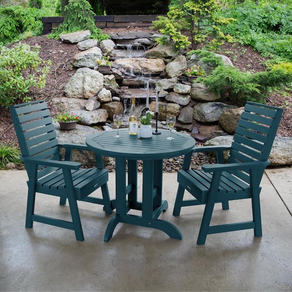 Highwood Weatherly Nantucket Blue 3-Piece Recycled Plastic Round Outdoor Dining Set