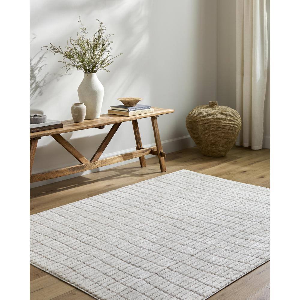 Ivory and Taupe Striped Synthetic 10' x 14' Area Rug