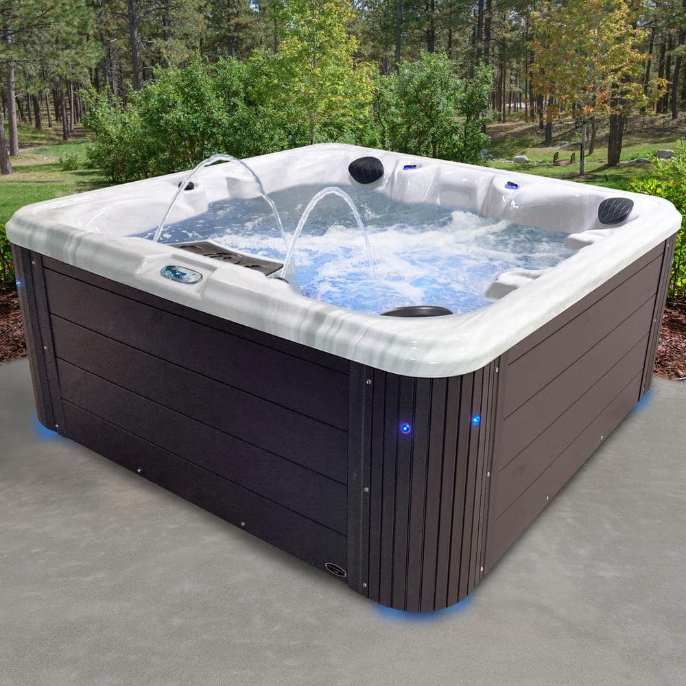 Espresso 6-Person Square Acrylic Hot Tub with 34 Jets and Ice Bucket