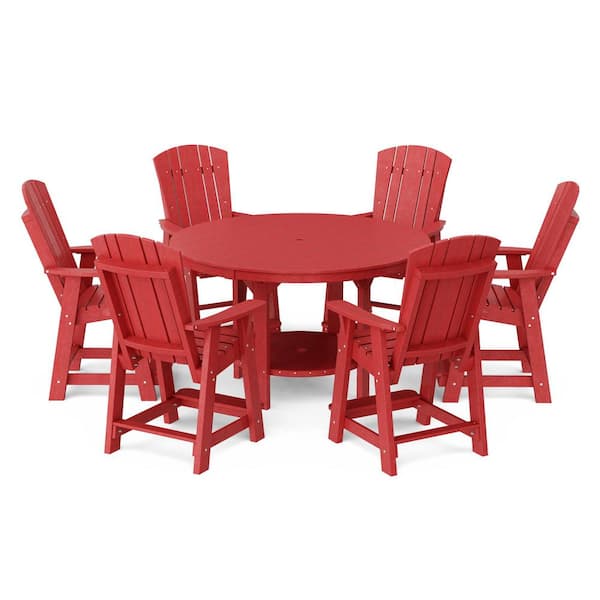 Heritage 7-Piece Cardinal Red HDPE Plastic Outdoor Patio 60 in. Counter Set