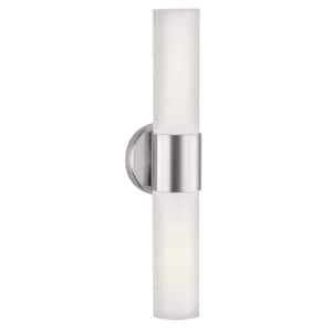 Aqueous 4.75 in. 2-Light Brushed Steel Wall Sconce with Opal Glass Shade
