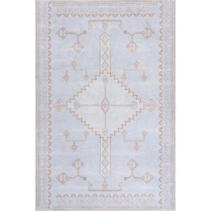 Aelwen Grey 5 ft. 3 in. x 8 ft. Tribal Cotton Machine Washable Area Rug Light Area Rug
