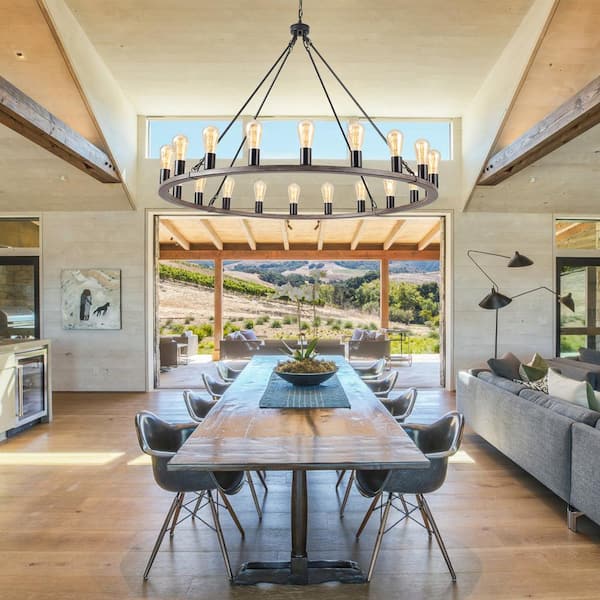 20-Light Brown Circle Candle Design Wagon Wheel Chandelier Linear Chandelier Lighting for Dining Room