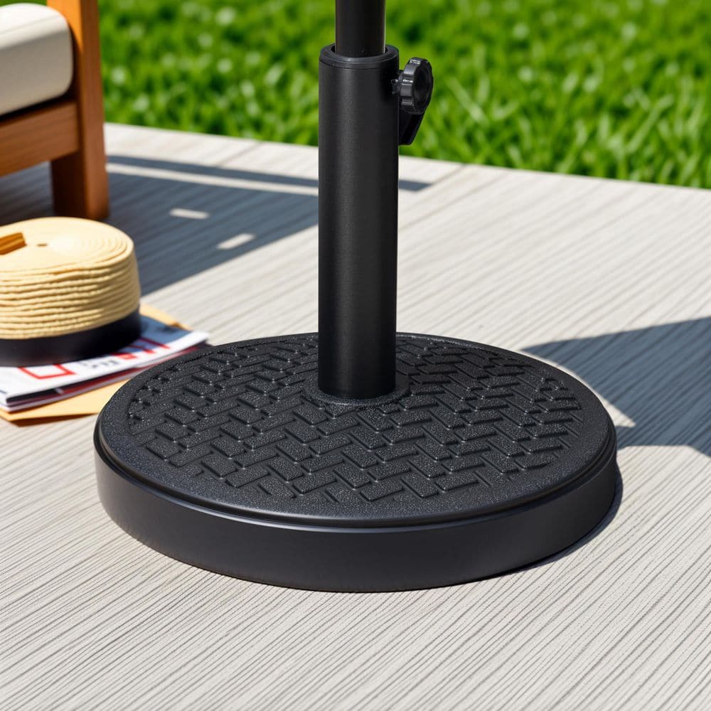 Modern Black Concrete and Steel Round Parasol Base