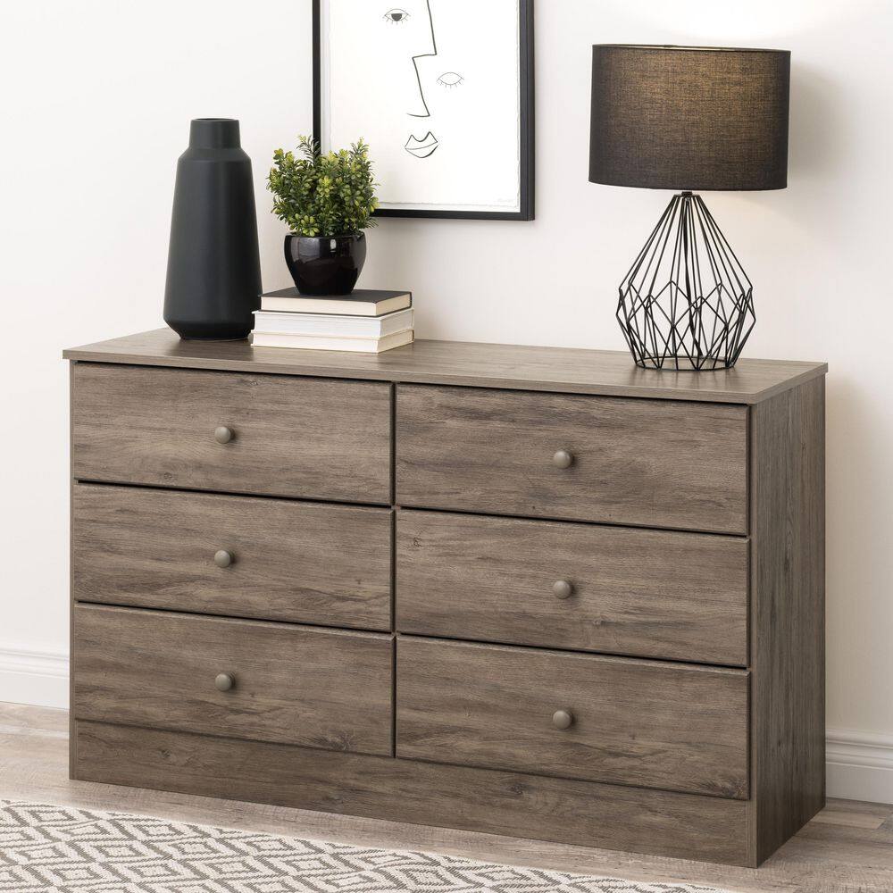 Astrid Farmhouse 6-Drawer Double Dresser in Drifted Gray Pine
