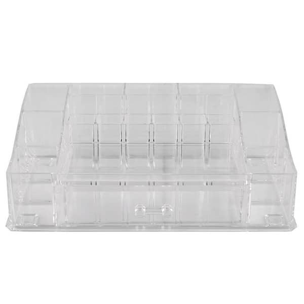 Home Basics Deluxe Large Shatter-Resistant Plastic Mult-Compartment Cosmetic Organizer with Easy Open Drawer in Clear