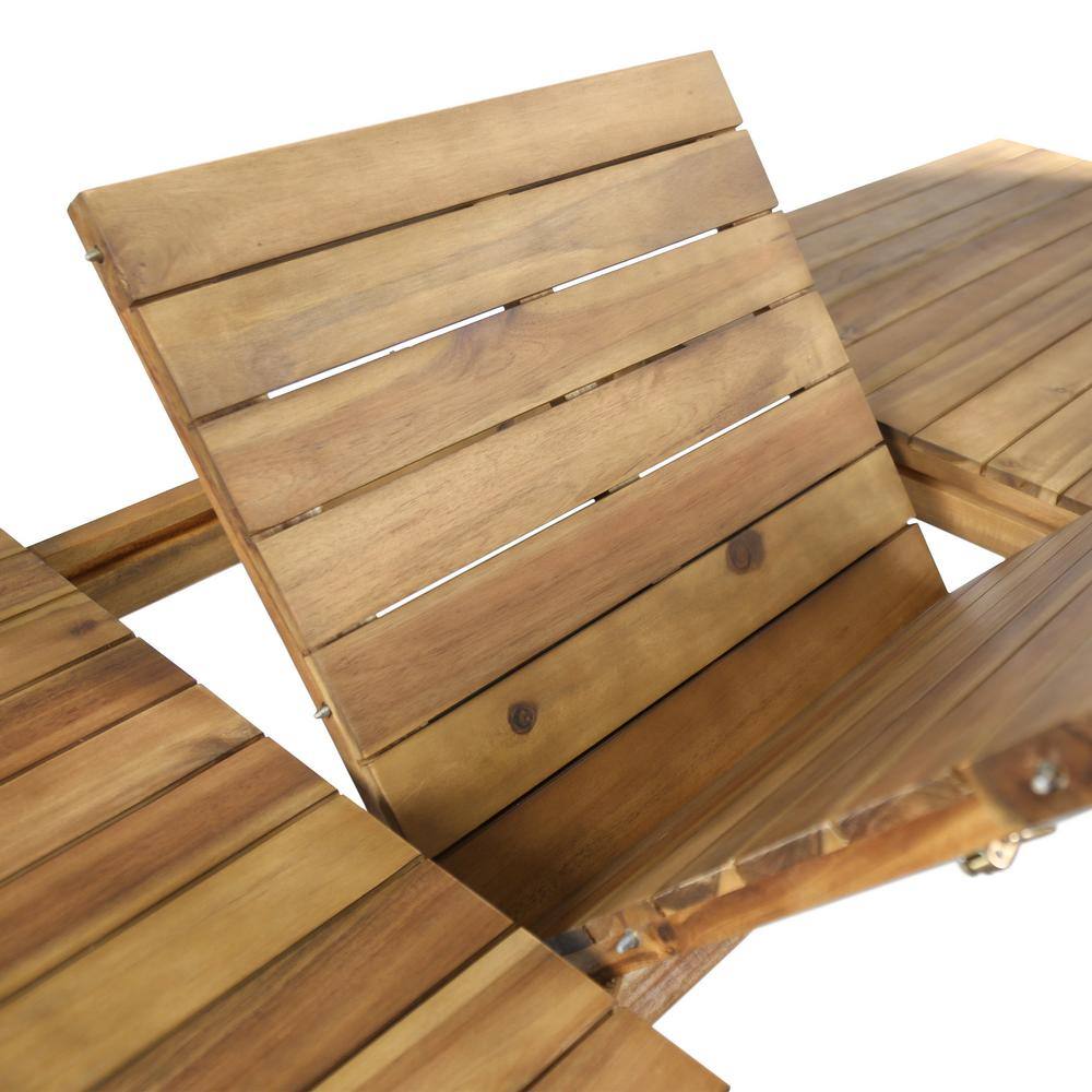 Acacia Wood Expandable Outdoor Dining Set with White Cushions