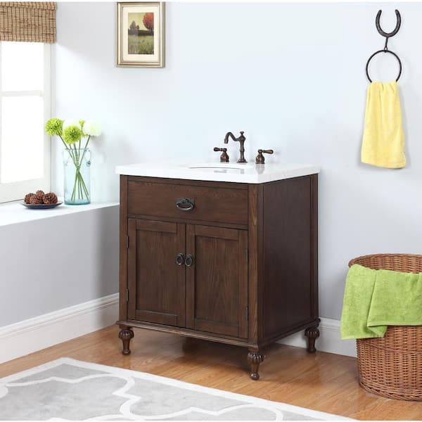 Crawford & Burke Huntington 30 in. W x 22 in. D Vanity in Antique Oak with Marble Vanity Top in Gray and White with White Basin
