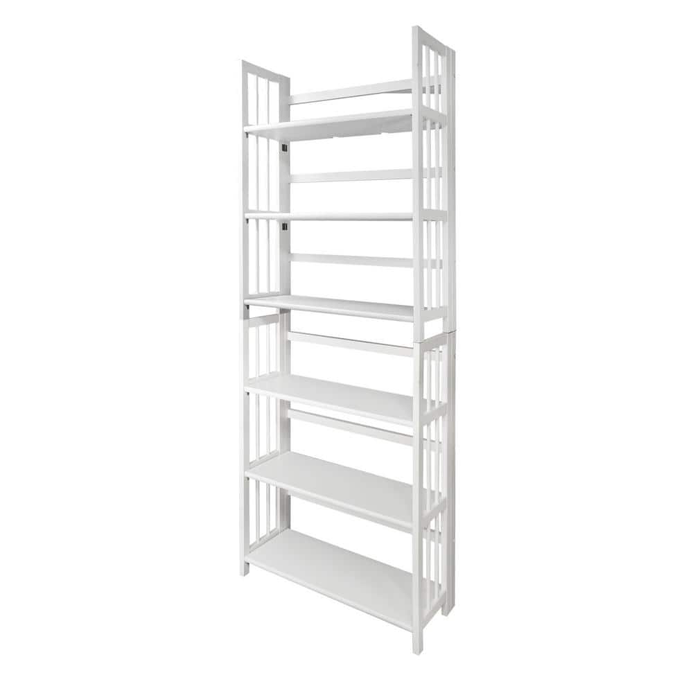 Elegant White Solid Wood 3-Shelf Stackable Folding Bookcase