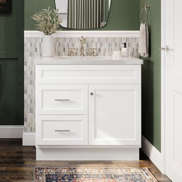 Canfield 36 in. W x 21 in. D x 33.5 in. H Bath Vanity Cabinet without Top in White Finish