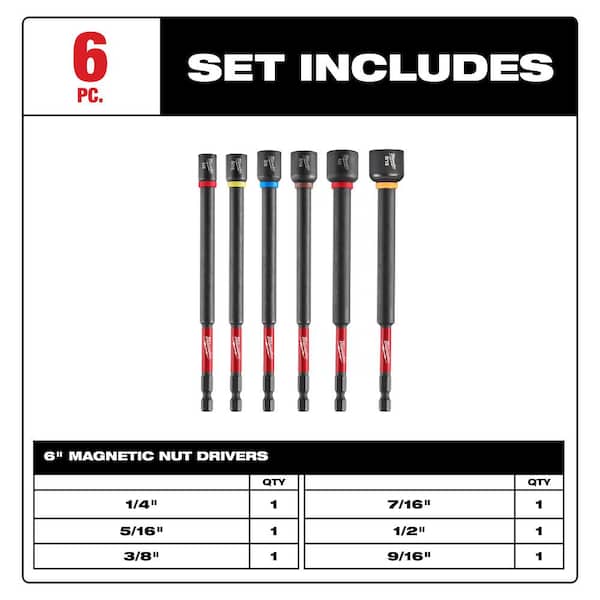 Milwaukee - SHOCKWAVE Impact Duty 6 in. Magnetic Nut Driver Set (6-Pieces)