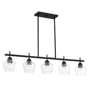 Camrin 5-Light Black Island Chandelier with Clear Glass Shades