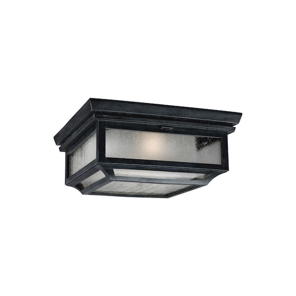 Generation Lighting Shepherd 13 in. W. 2-Light Dark Weathered Zinc Outdoor 5.75 in. Ceiling Fixture