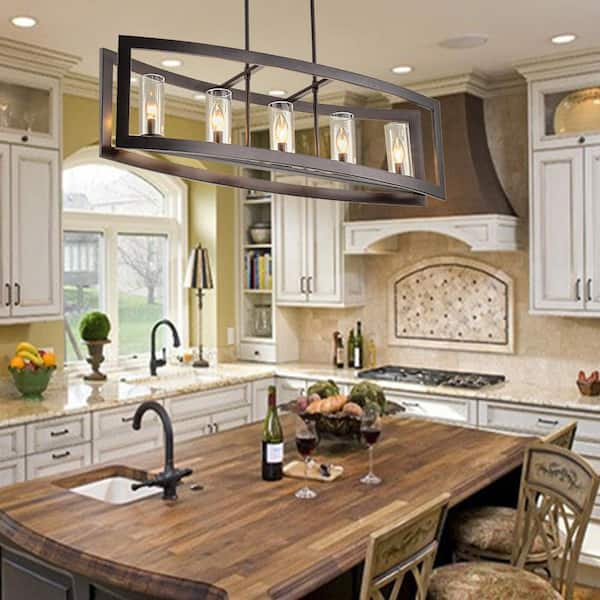 5-Light Oil-Rubbed Bronze Unique Farmhouse Vintage Chandelier with Finish for Dining Room